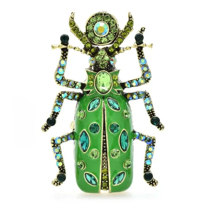 Jumbo Enamel Rhinestone Beetle Brooches
