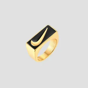 Just Do It 18k Gold Rectangle Ring - Black Enamel