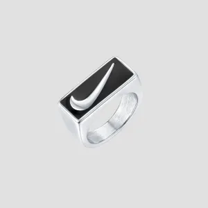 Just Do It Stainless Steel Rectangle Ring - Black Enamel
