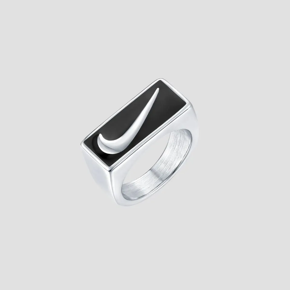 Just Do It Stainless Steel Rectangle Ring - Black Enamel