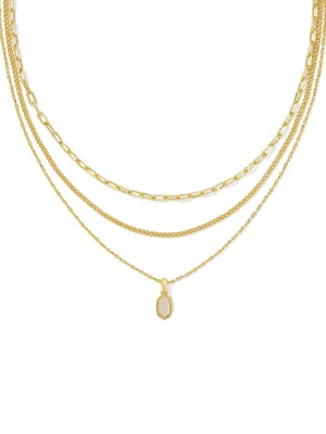 Kendra Scott Mini Elisa Triple Strand Necklace - Gold & Iridescent Drusy