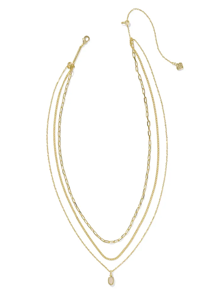 Kendra Scott Mini Elisa Triple Strand Necklace - Gold & Iridescent Drusy