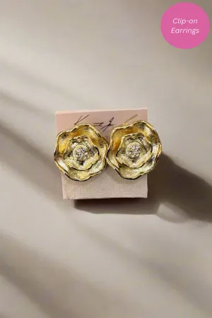 Kenneth Jay Lane Gold Flower Earrings with Rhinestone Center Earring