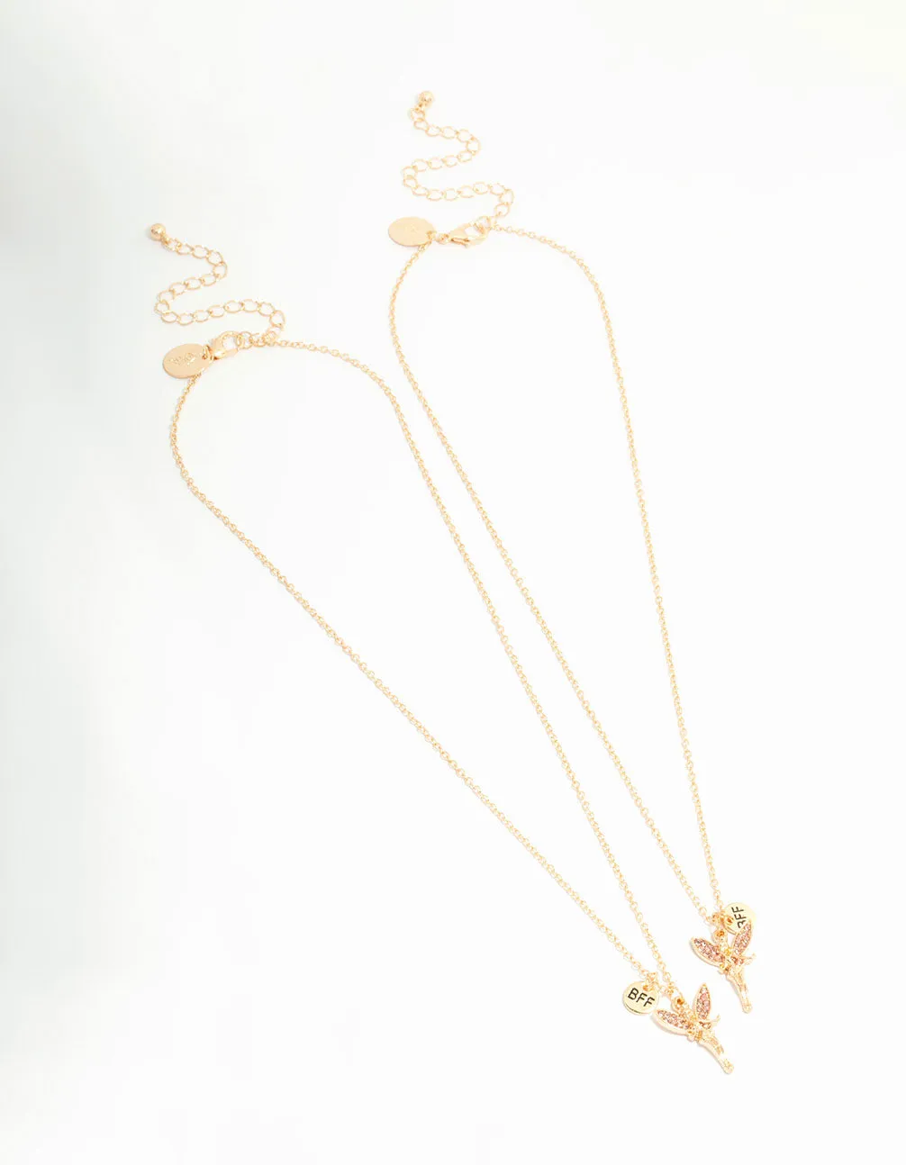 Kids Gold Pink Diamante Fairy BFF Necklaces 2-Pack