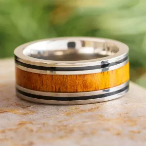 Koa Ring With Enamel Pinstripes, 8mm Flat Profile, Polished Finish-SI1759