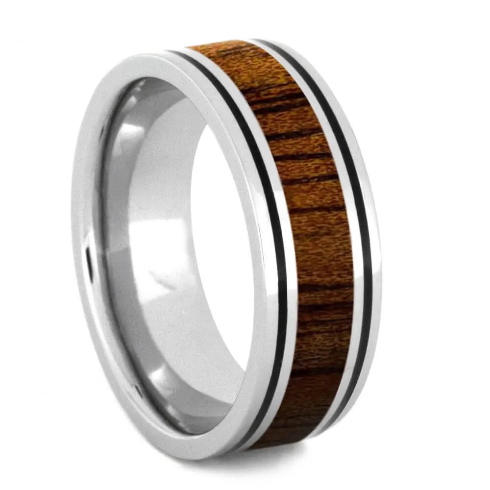 Koa Ring With Enamel Pinstripes, 8mm Flat Profile, Polished Finish-SI1759