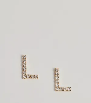 L Initial Rhinestone Stud Earrings