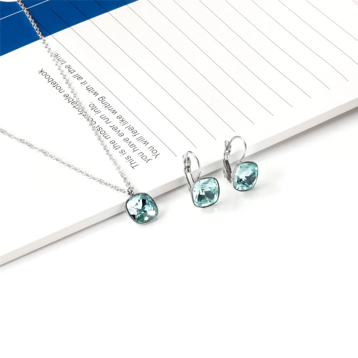 Lake Blue Crystal & Silver-Plated Square Huggie Earring Set