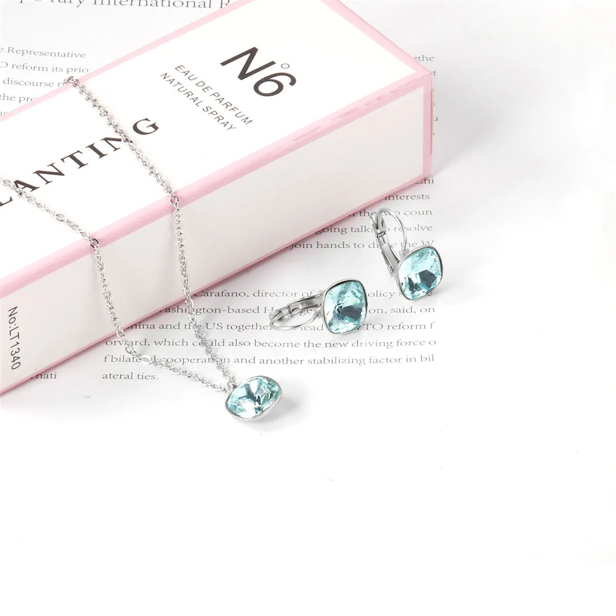 Lake Blue Crystal & Silver-Plated Square Huggie Earring Set
