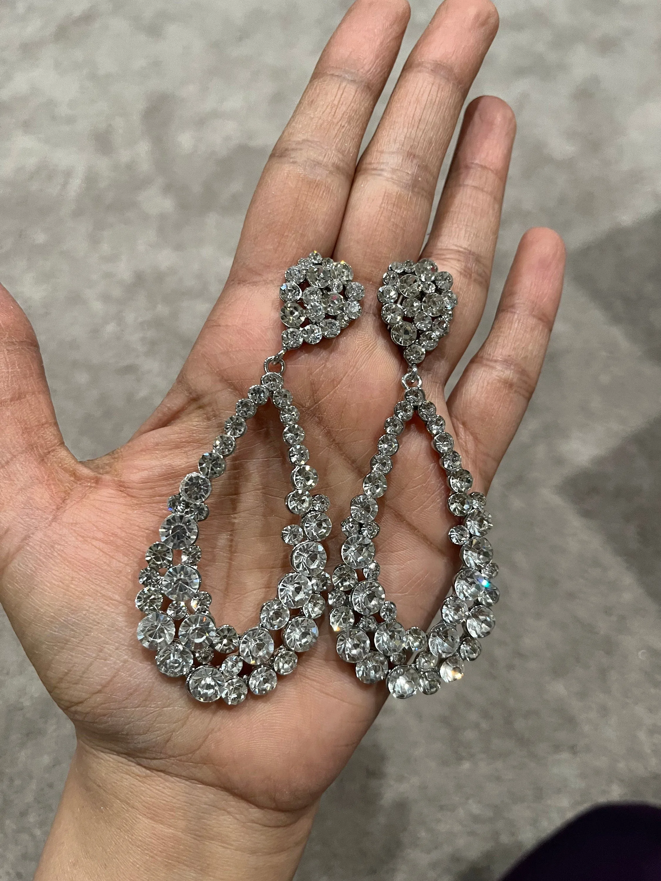 Large clear earrings, bride earrings, clear crystal earrings, oversized clear earrings, clear silver teardrop earrings, pageant clear 3.75”
