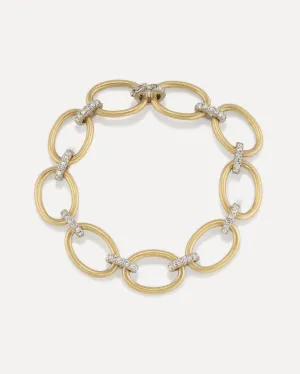 Large Oval Multi Pavé Link Chain Bracelet 18K Yellow Gold