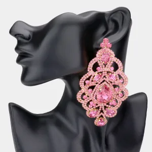 Large Pink Crystal and Rhinestone Chandelier Earrings | 528994