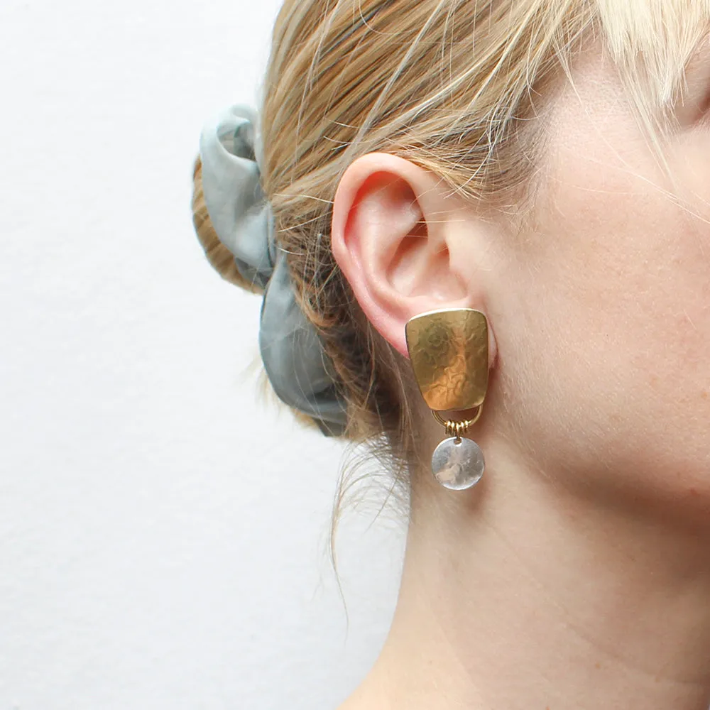 Large Tapered Rectangle with Hanging Disc Clip or Post Earring