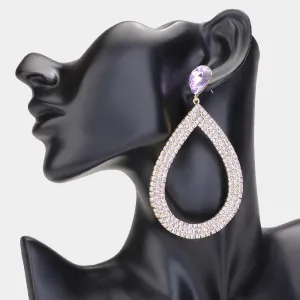 Lavender Rhinestone Open Teardrop Dangle Pageant Earrings  | Prom Earrings | 620427