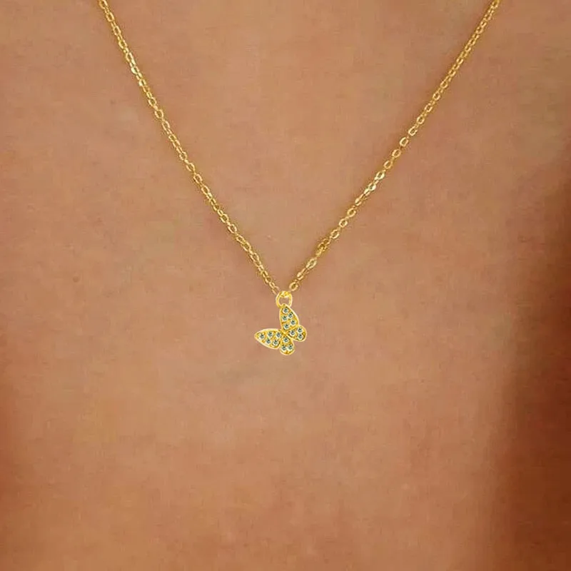Layer Butterfly Cross Angel Pendant Grunge Metal Chain Necklace