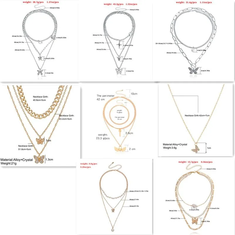 Layer Butterfly Cross Angel Pendant Grunge Metal Chain Necklace