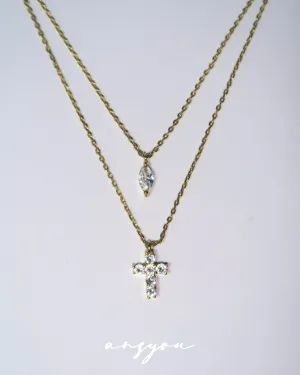 Layered Cross Choker Necklace