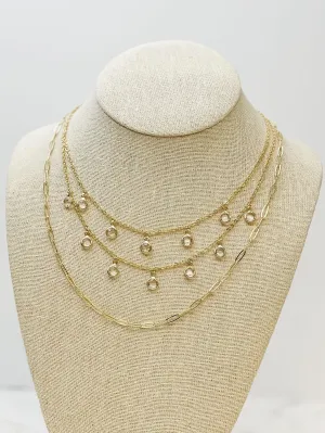 Layered Floating Crystal Dangle Chain Necklace