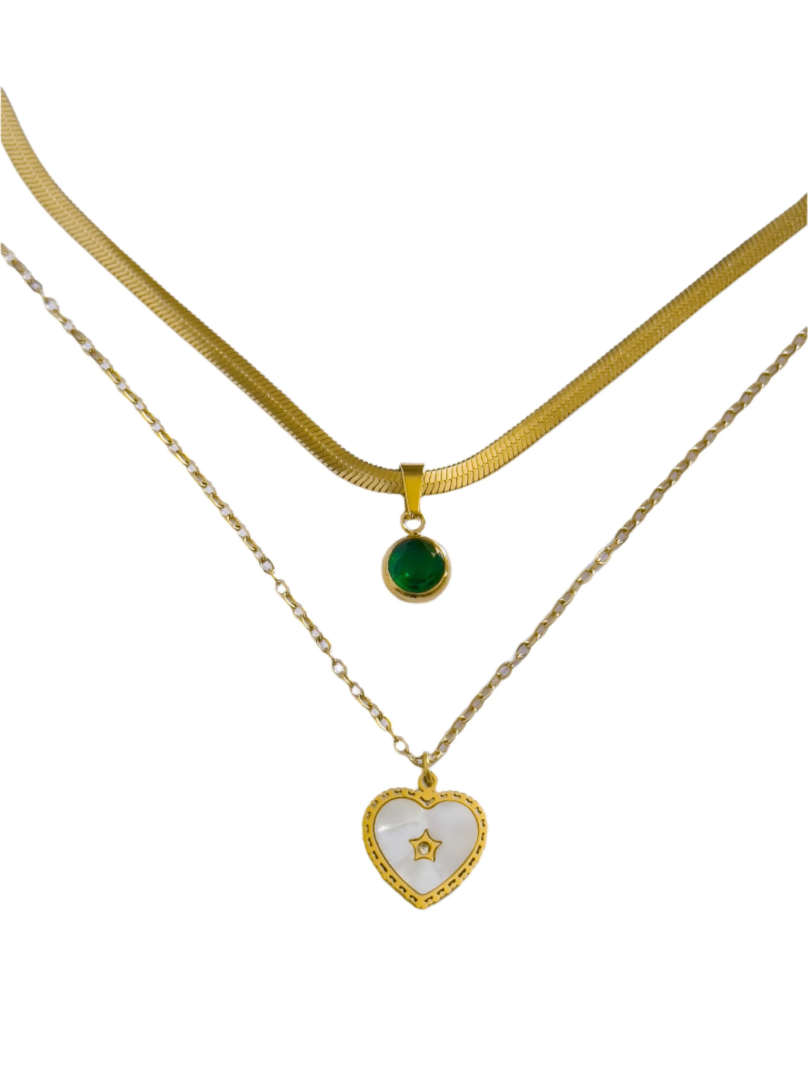 Layered Heart and Gem Necklace