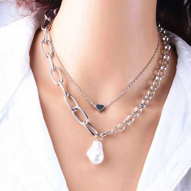 Layered Pearl Fashion Geometric Pendant Necklaces for Women