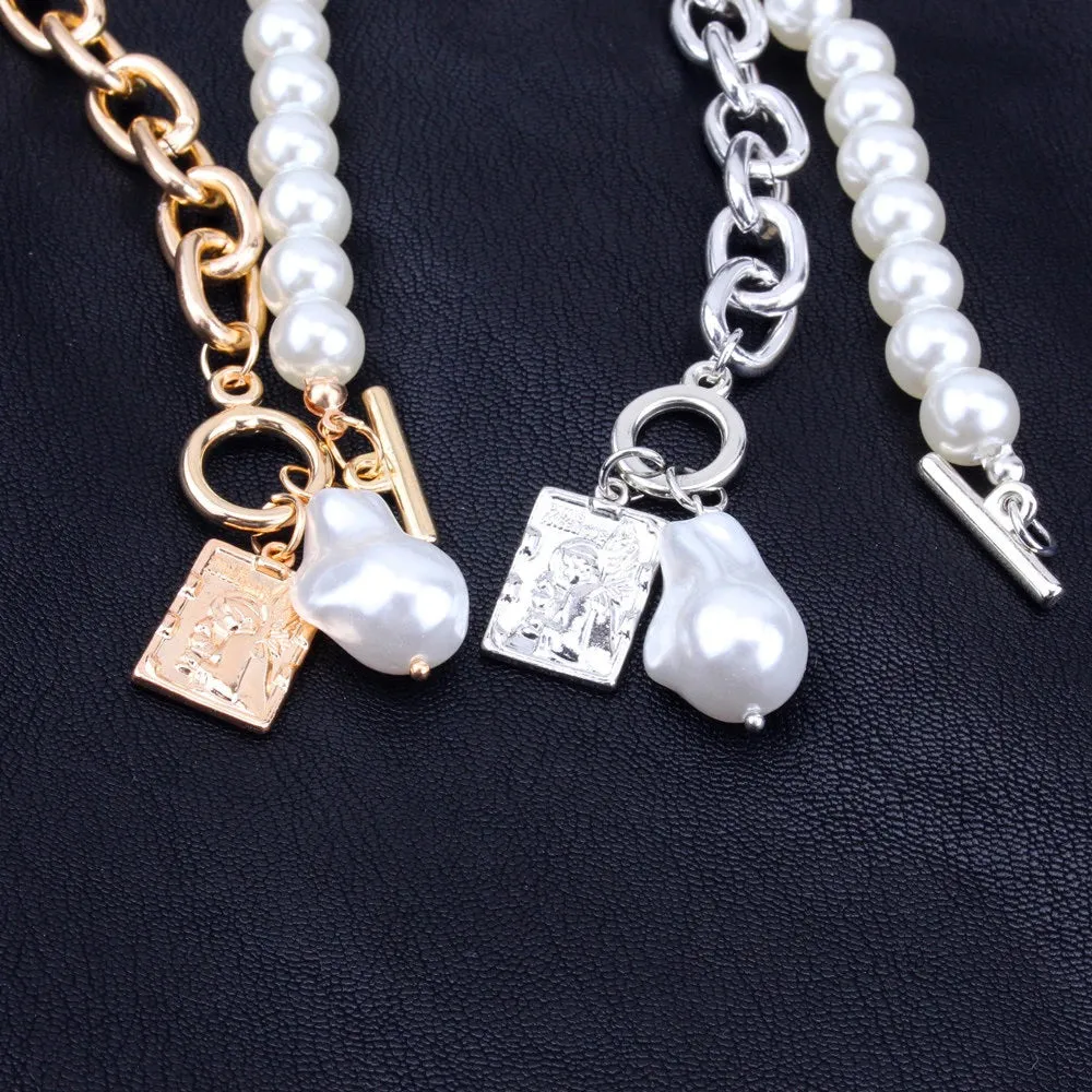 Layered Pearl Fashion Geometric Pendant Necklaces for Women