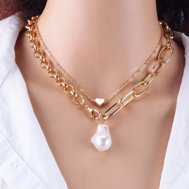 Layered Pearl Fashion Geometric Pendant Necklaces for Women