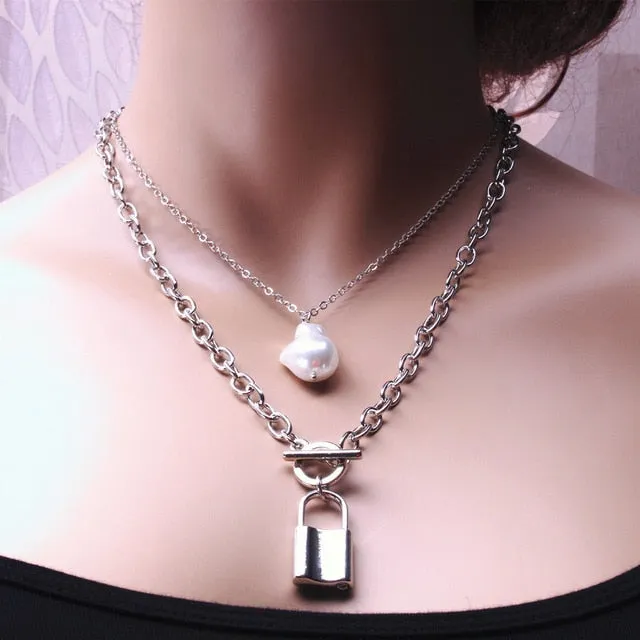 Layered Pearl Fashion Geometric Pendant Necklaces for Women