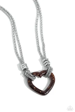 Lead with Your Heart - Brown - Gold Flecked Heart Paparazzi Short Necklace