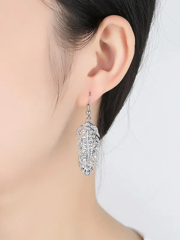 Leaf Pattern Rhinestone Necklace Earring Set