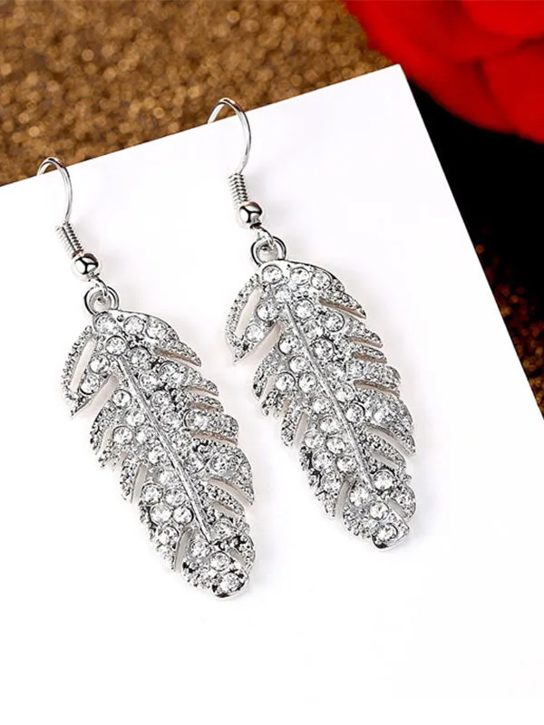 Leaf Pattern Rhinestone Necklace Earring Set