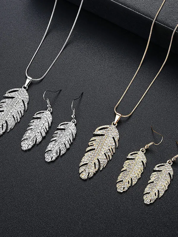 Leaf Pattern Rhinestone Necklace Earring Set