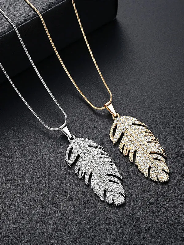 Leaf Pattern Rhinestone Necklace Earring Set