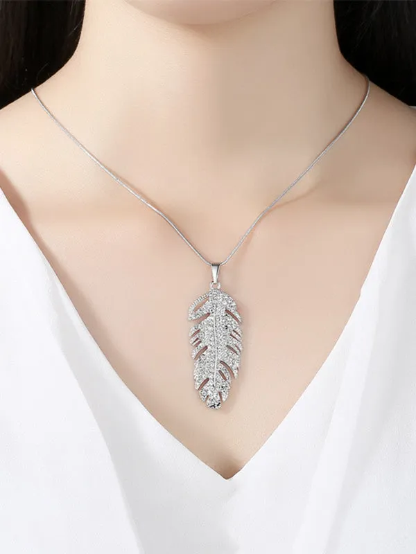 Leaf Pattern Rhinestone Necklace Earring Set