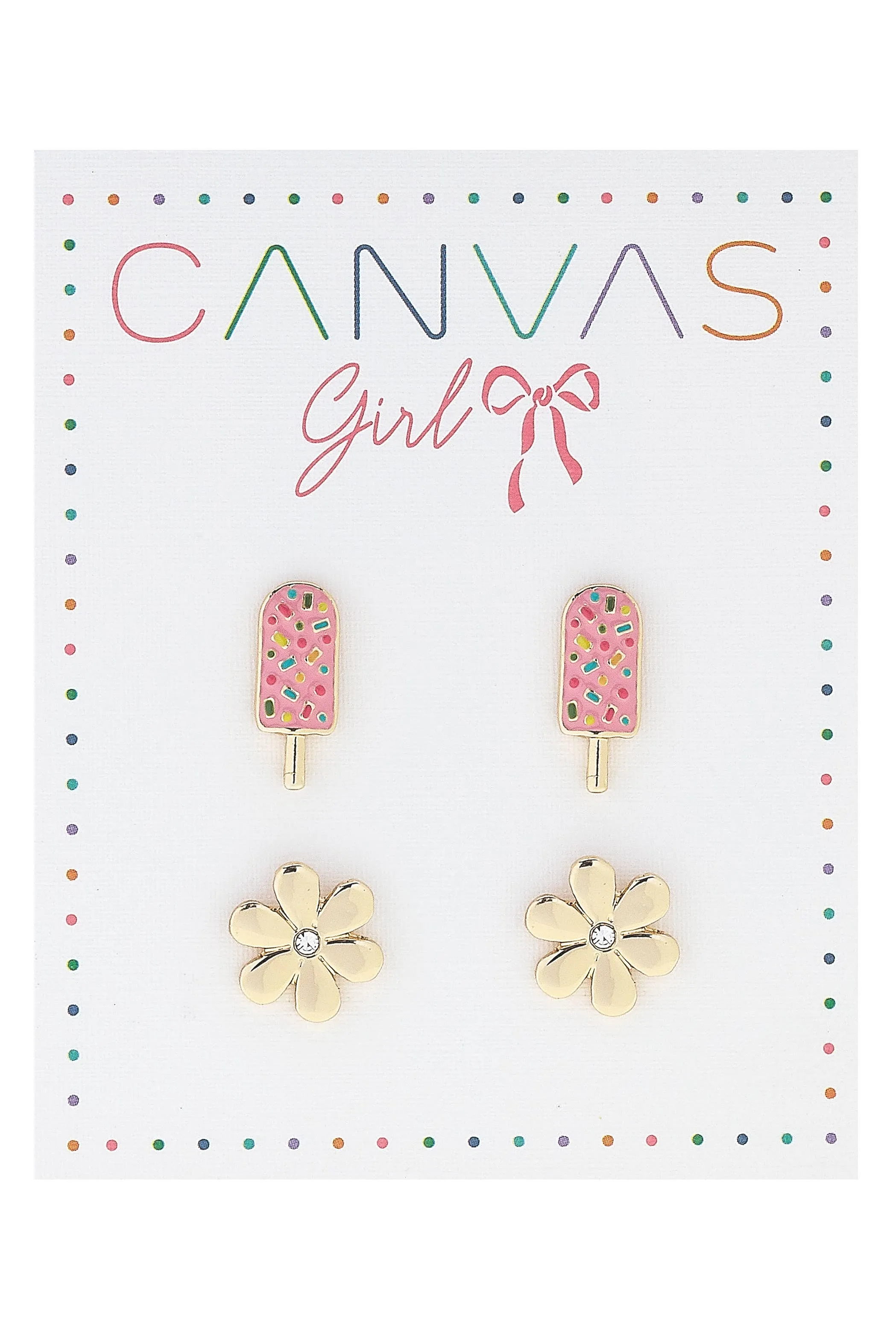 Lena Popsicle & Rhinestone Flower Children's Studs Set