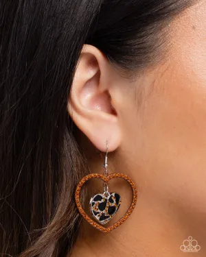 Leopard Love - Brown - Topaz Rhinestone Animal Print Heart Paparazzi Fishhook Earrings