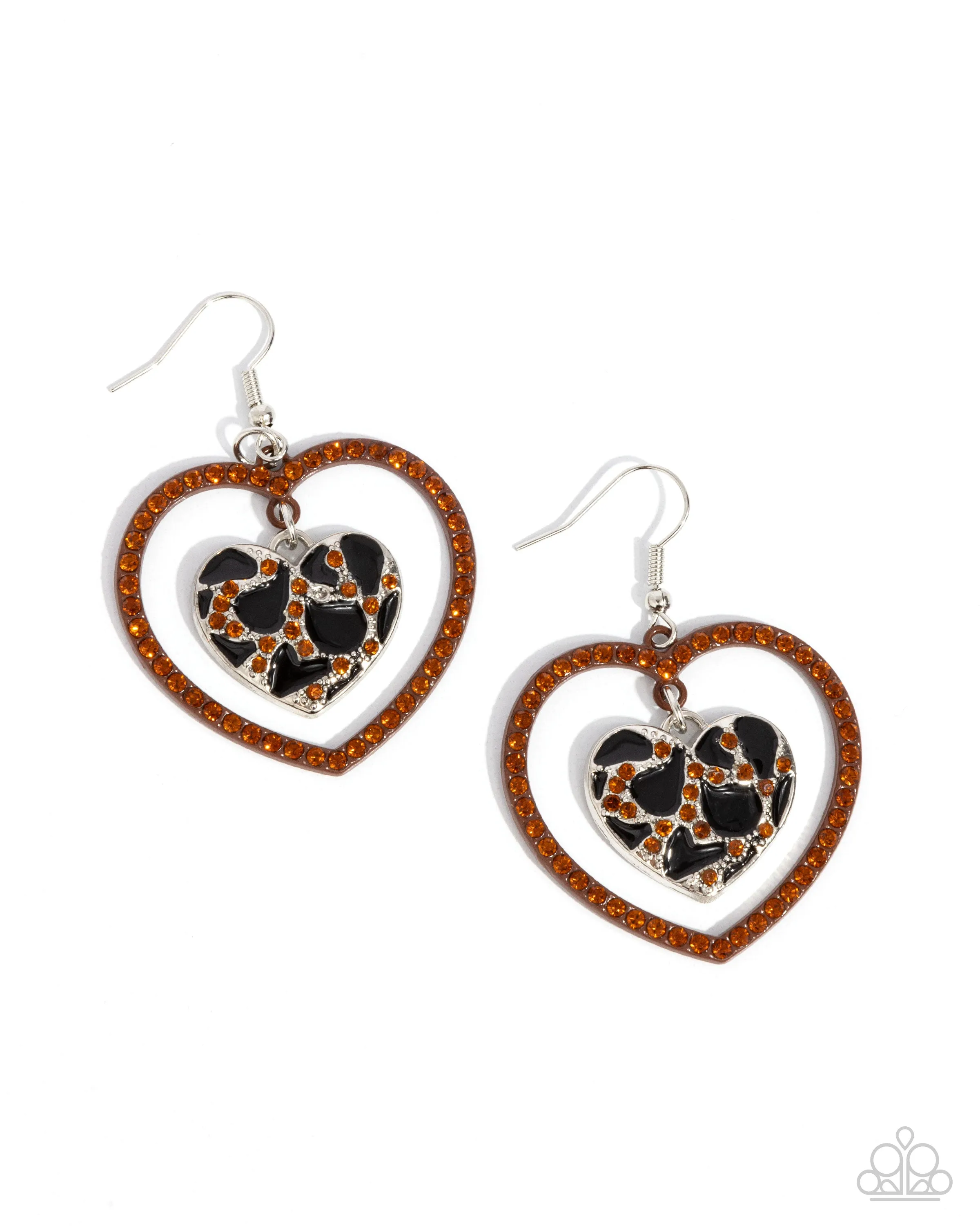 Leopard Love - Brown - Topaz Rhinestone Animal Print Heart Paparazzi Fishhook Earrings