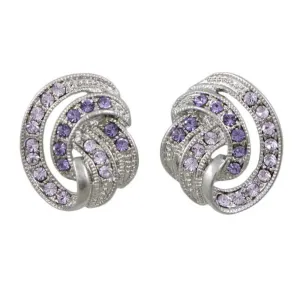 Light and Dark Purple Crystal Waves Clip On Earring - REC139C