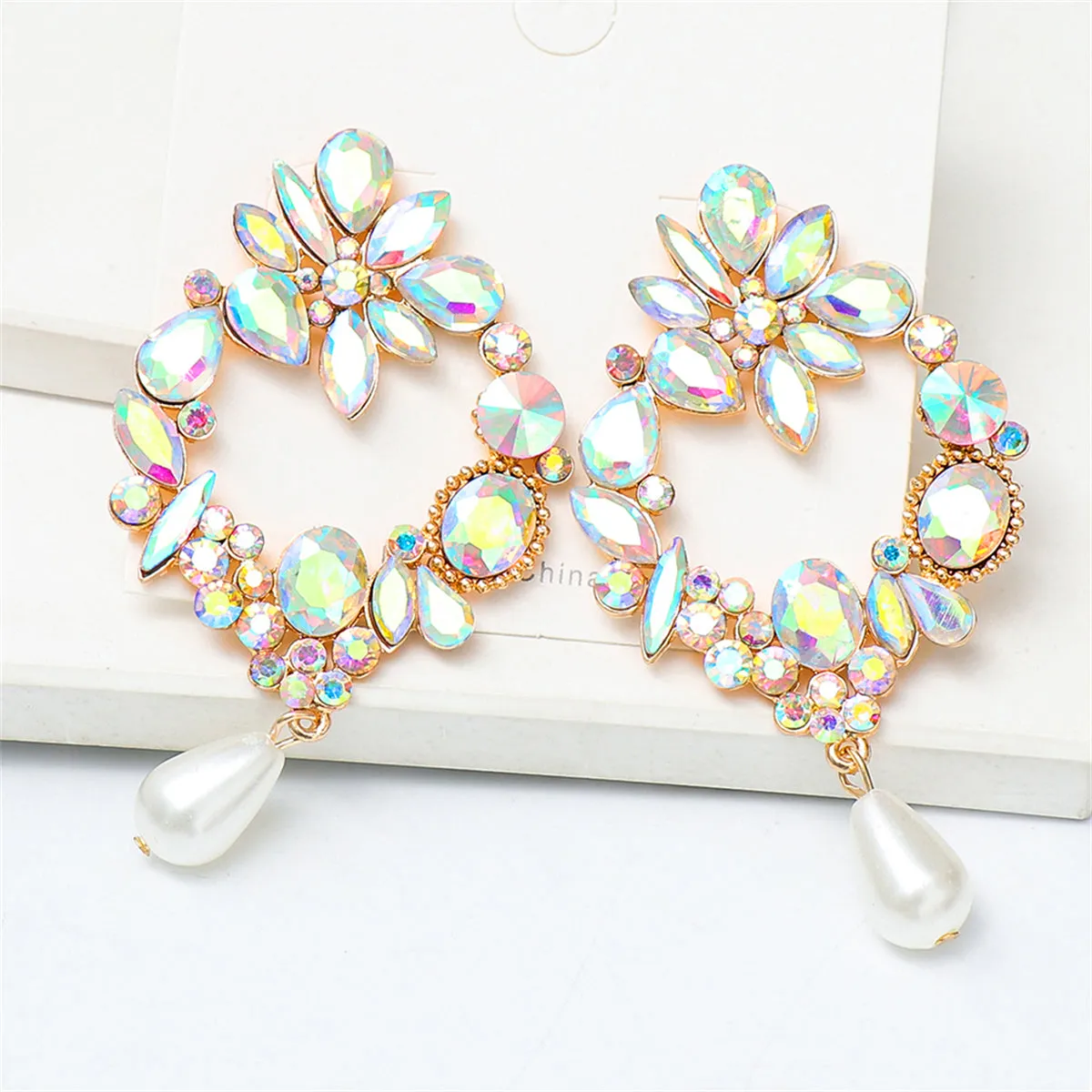 Light Colored Crystal & Cubic Zirconia Pearl Botany Drop Earrings