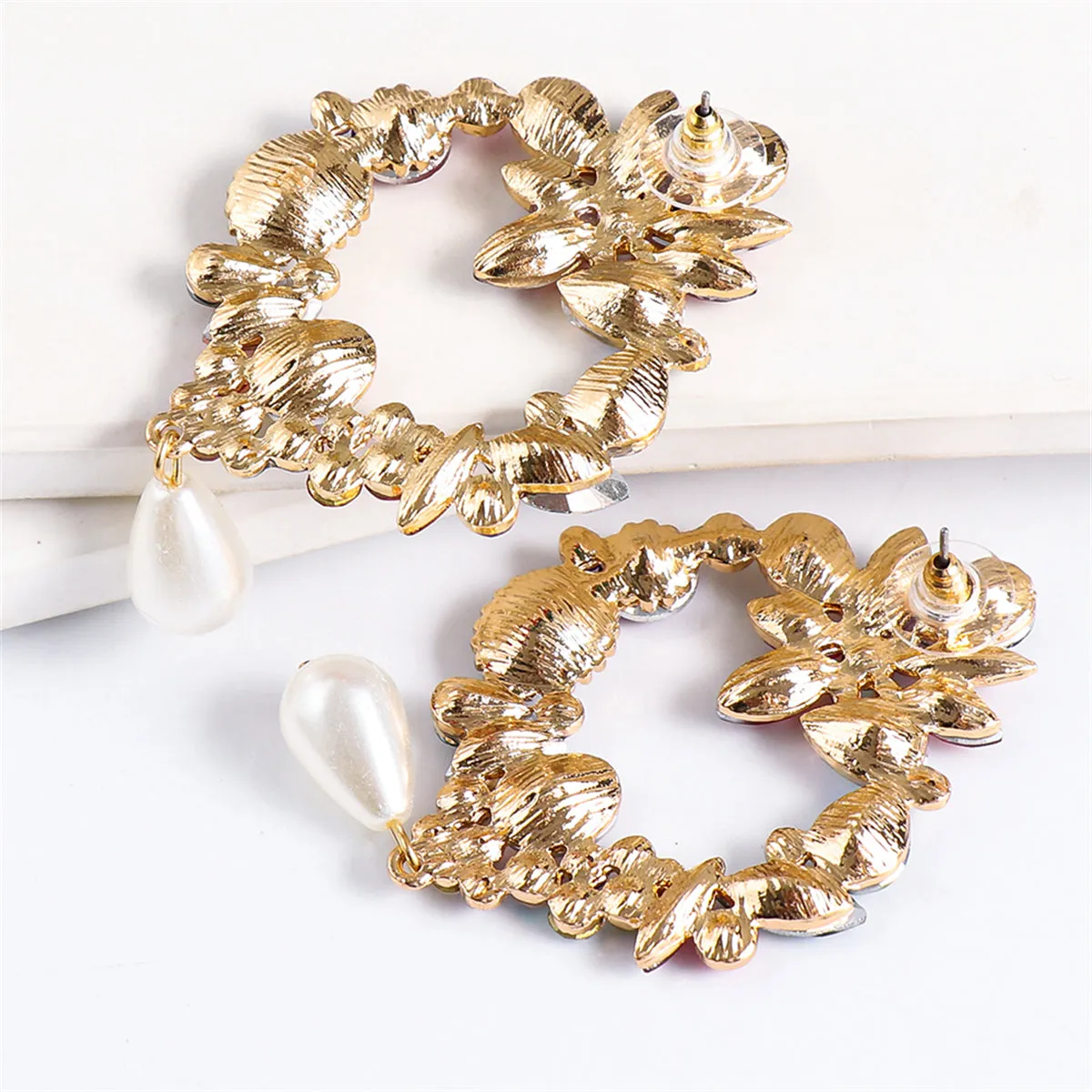 Light Colored Crystal & Cubic Zirconia Pearl Botany Drop Earrings