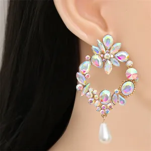 Light Colored Crystal & Cubic Zirconia Pearl Botany Drop Earrings