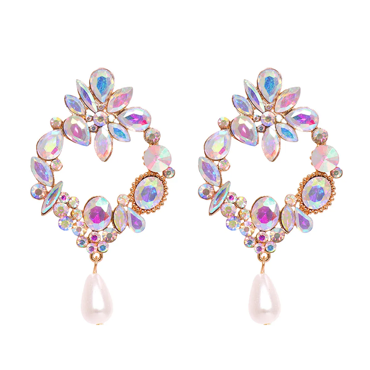 Light Colored Crystal & Cubic Zirconia Pearl Botany Drop Earrings
