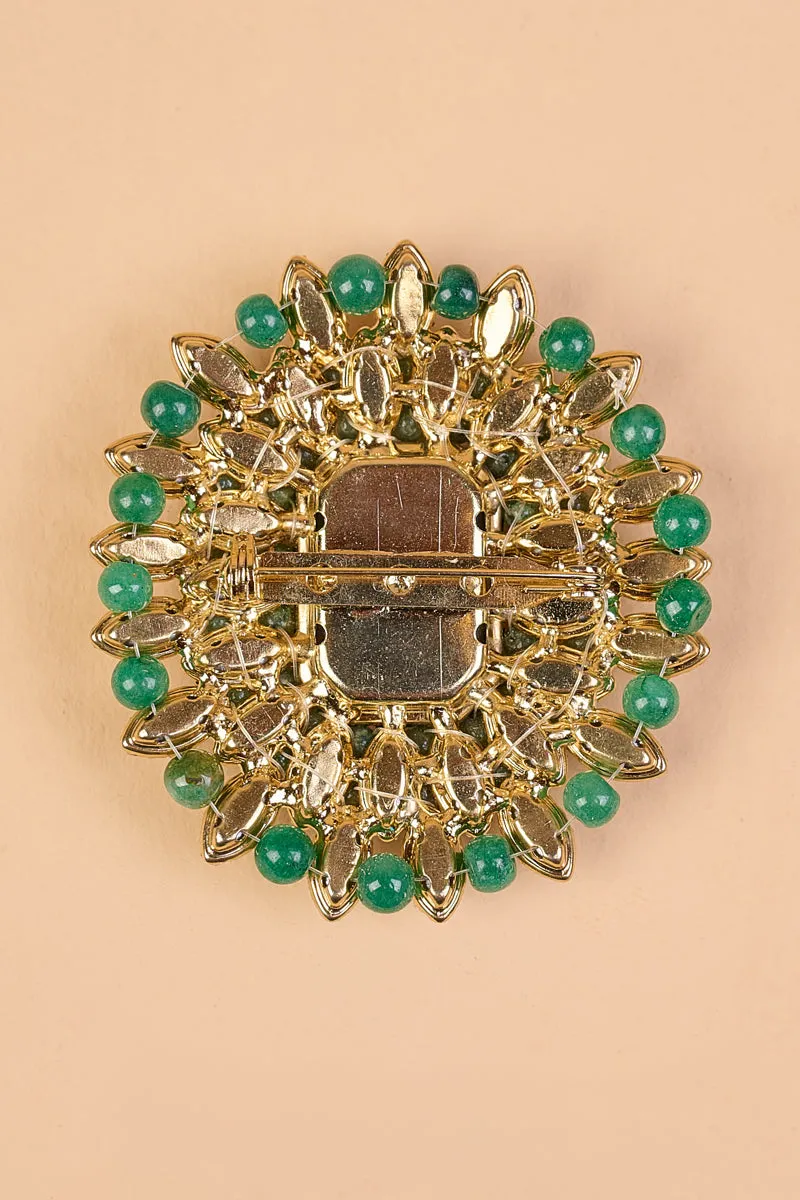 Light Green Crystal Brooch with Pearl Drop
