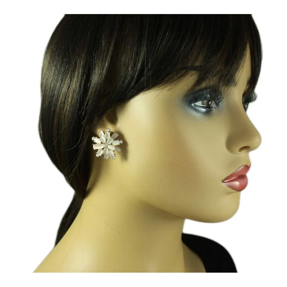 Light Pink Cats Eye Flower Stud Pierced Earring - REC407