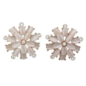 Light Pink Cats Eye Flower Stud Pierced Earring - REC407