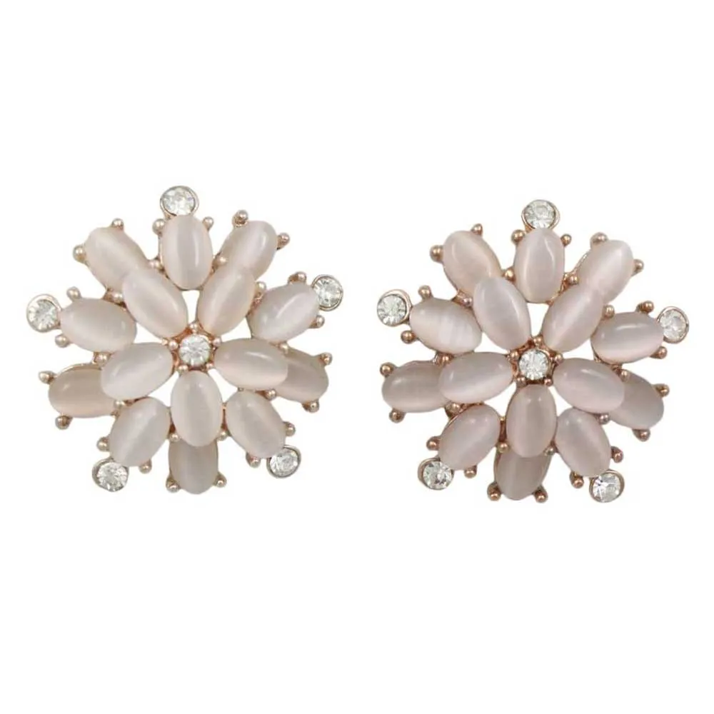 Light Pink Cats Eye Flower Stud Pierced Earring - REC407