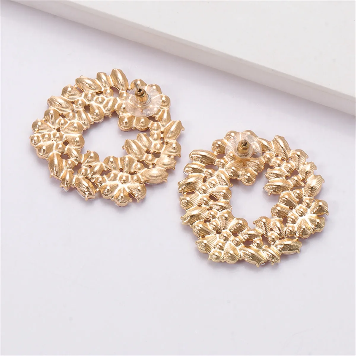 Light Pink Crystal & Cubic Zirconia Wreath Stud Earrings