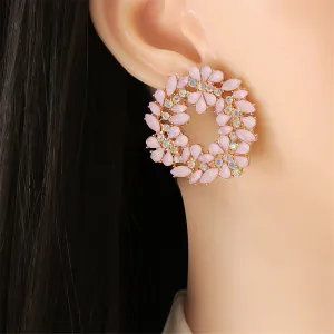 Light Pink Crystal & Cubic Zirconia Wreath Stud Earrings