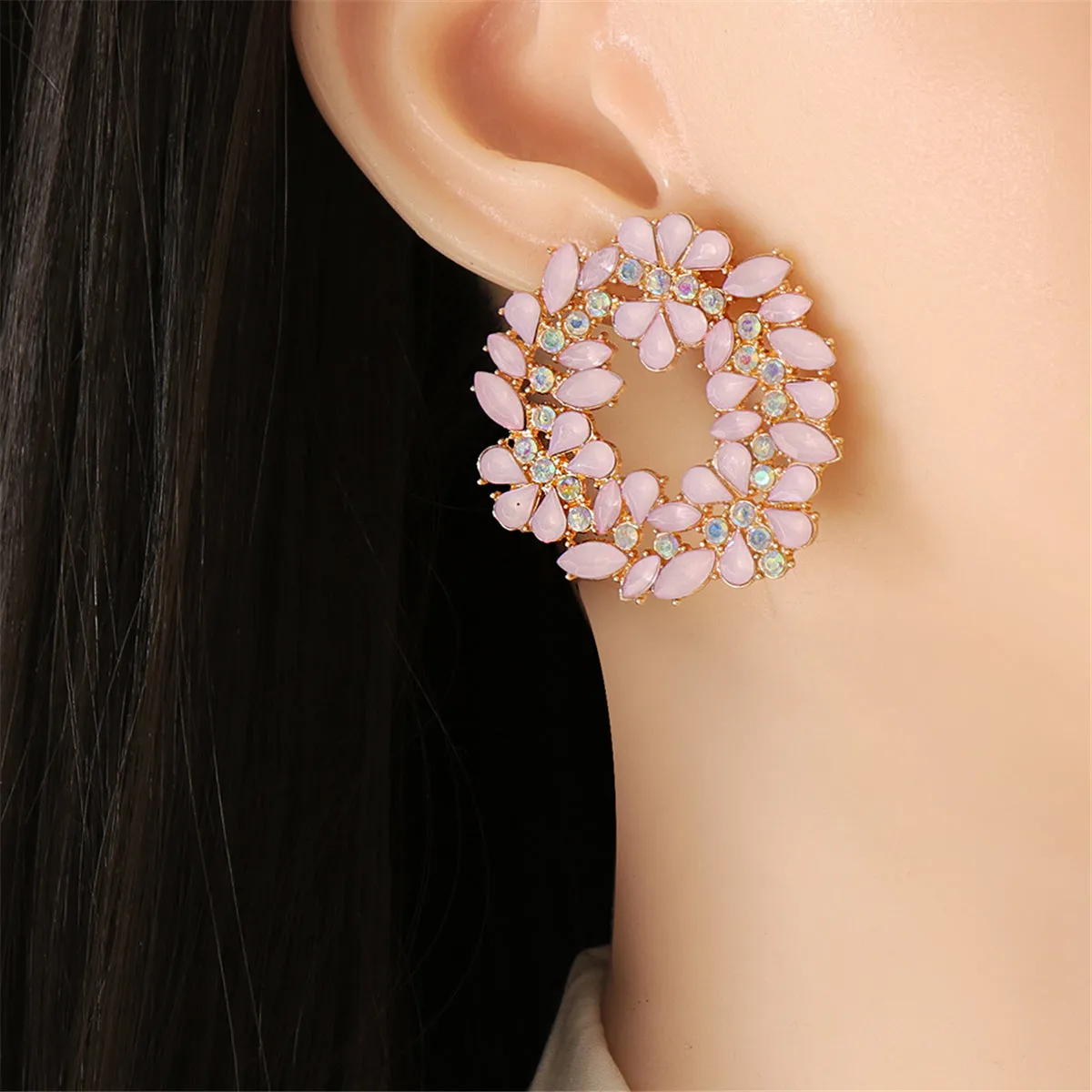Light Pink Crystal & Cubic Zirconia Wreath Stud Earrings