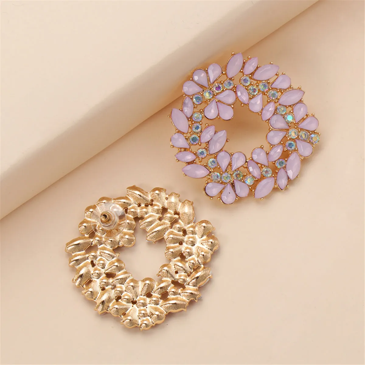Light Pink Crystal & Cubic Zirconia Wreath Stud Earrings
