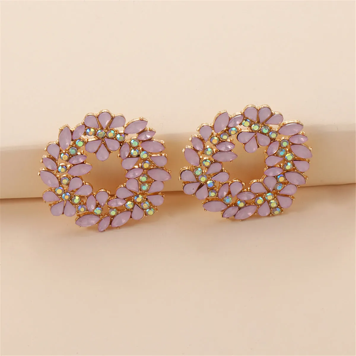 Light Pink Crystal & Cubic Zirconia Wreath Stud Earrings